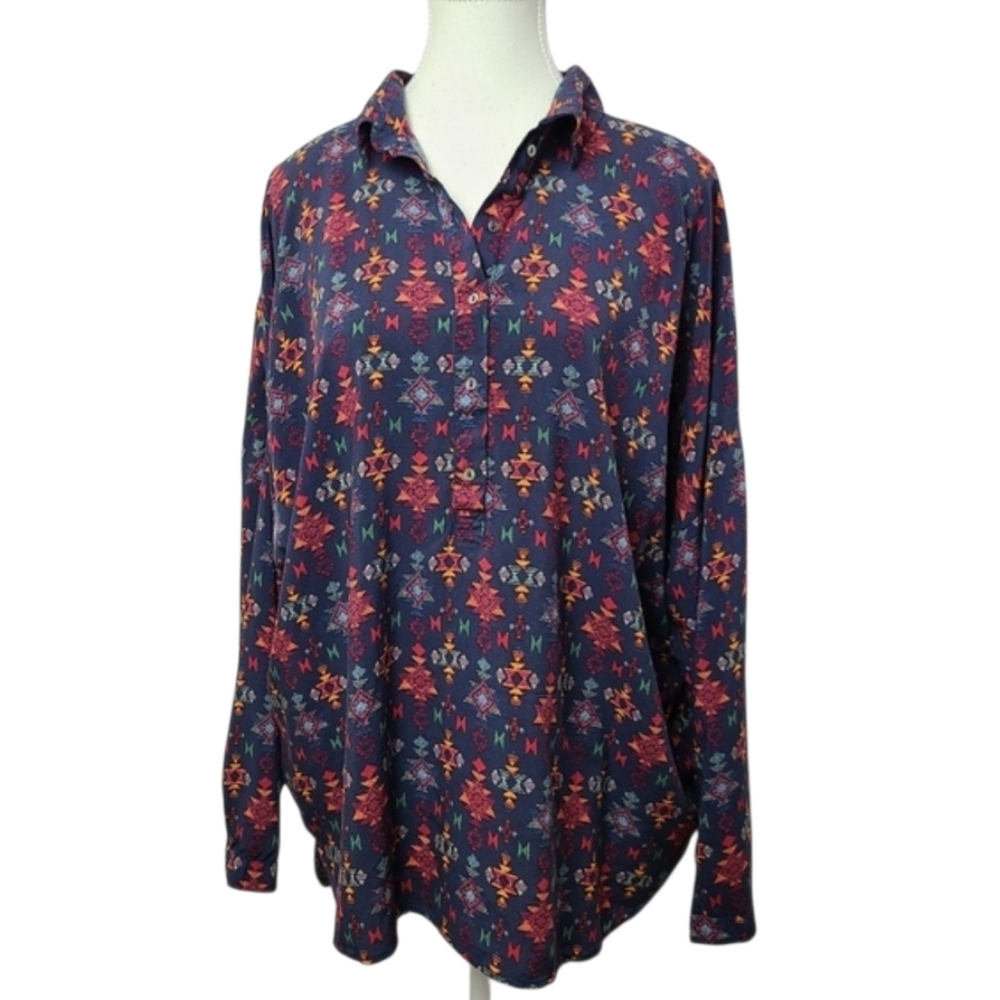 Vintage Esprit Blue Aztec Print Button Down Shirt Women’s XL Oversized Boho